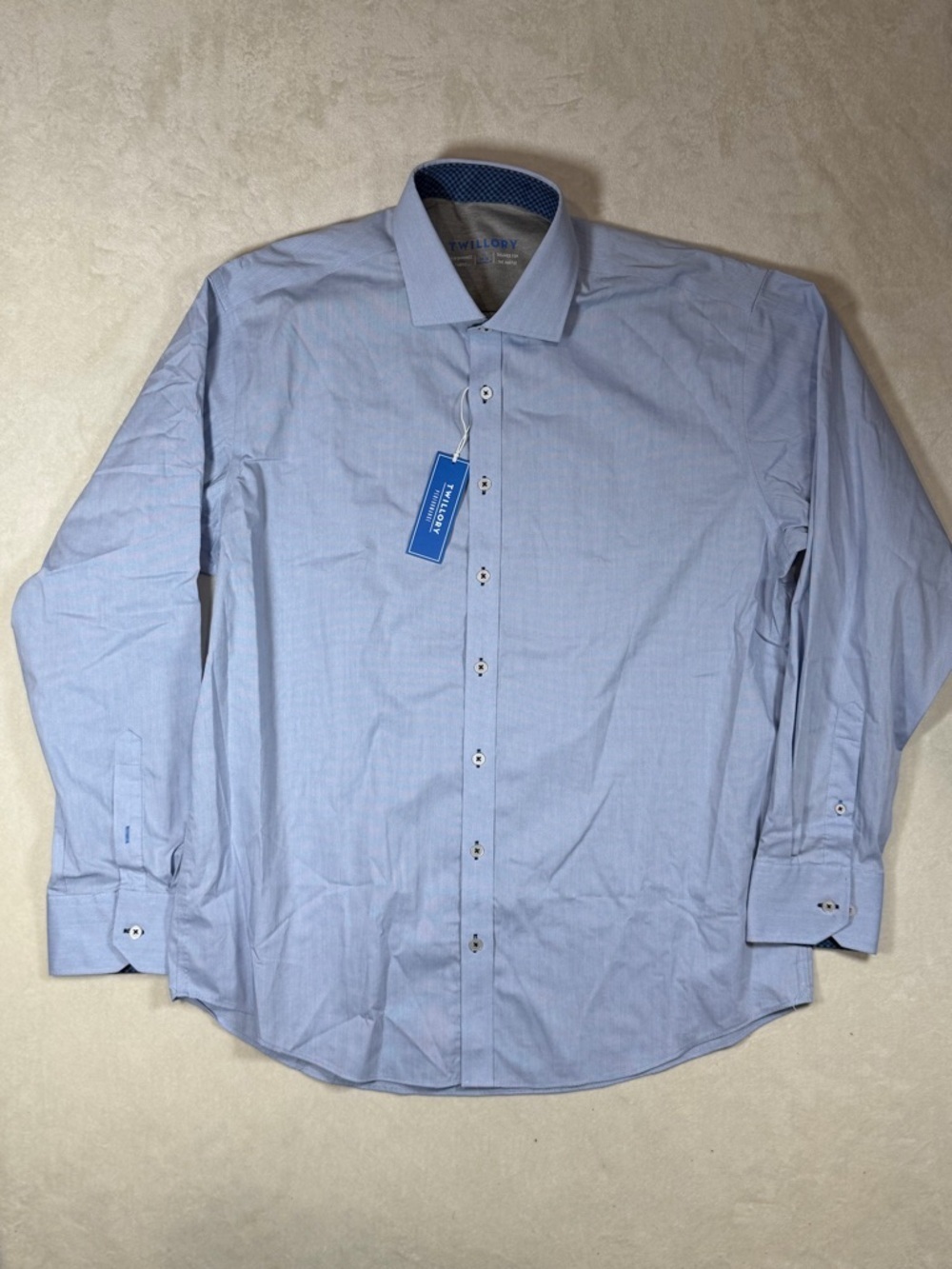 NWT Twillory No Wrinkle 17 34-35 Light Blue Dress Shirt Modern Spread Collar